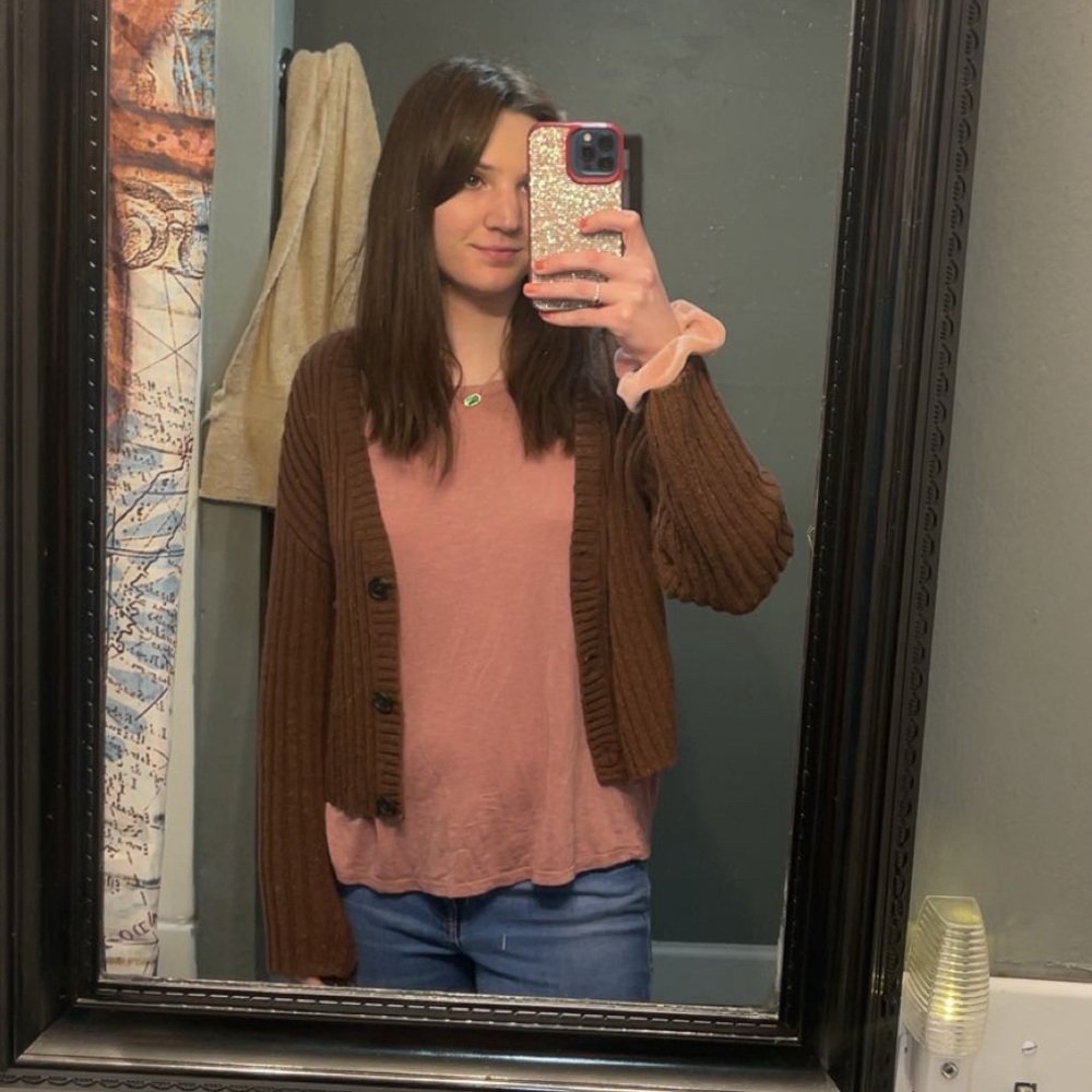 American Eagle Brown Long Sleeve Cropped Cardigan Sweater S